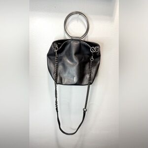 Thacker Black Leather Ring Satchel Silver/Black‎ Hardware
